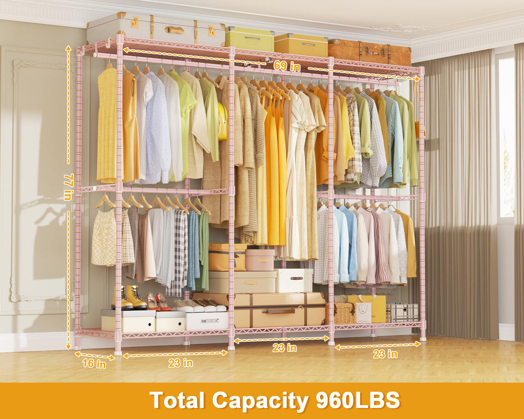 E14 Pro Heavy Duty Clothes Rack,Freestanding Clothing Racks for Hanging Clothes,Adjustable Closet Organizers and