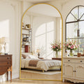 90"x46" Arched Full Length Mirror with Stand, Gold Floor Mirror