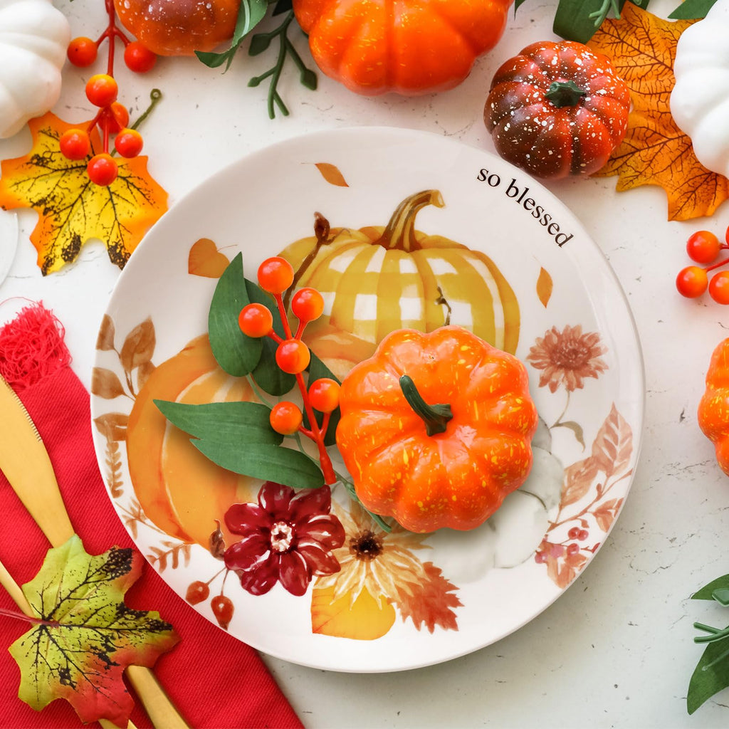 4 Pc Thanksgiving Dinner Plate Ceramic Plate, Classic Pattern