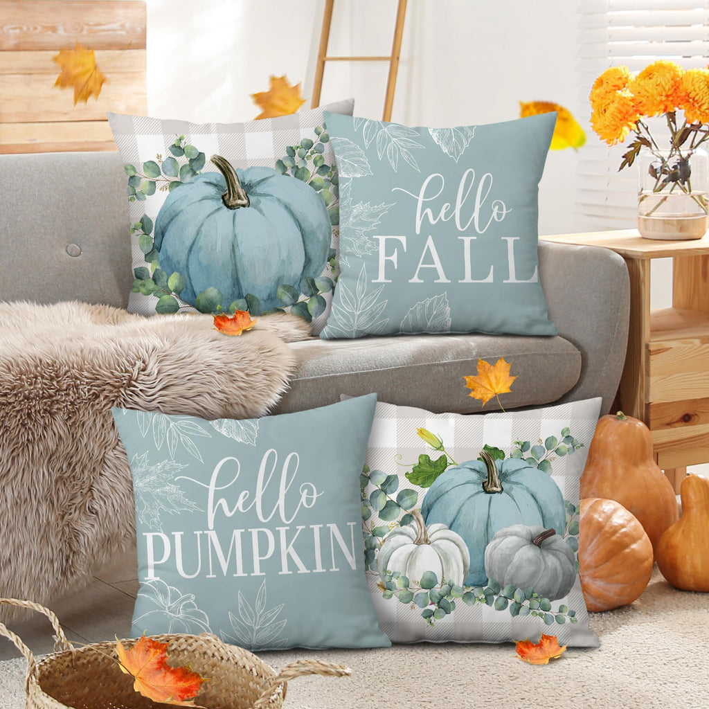 Fall Pillow Covers 20x20 Set of 4, Blue Fall Outdoor Pillow Covers