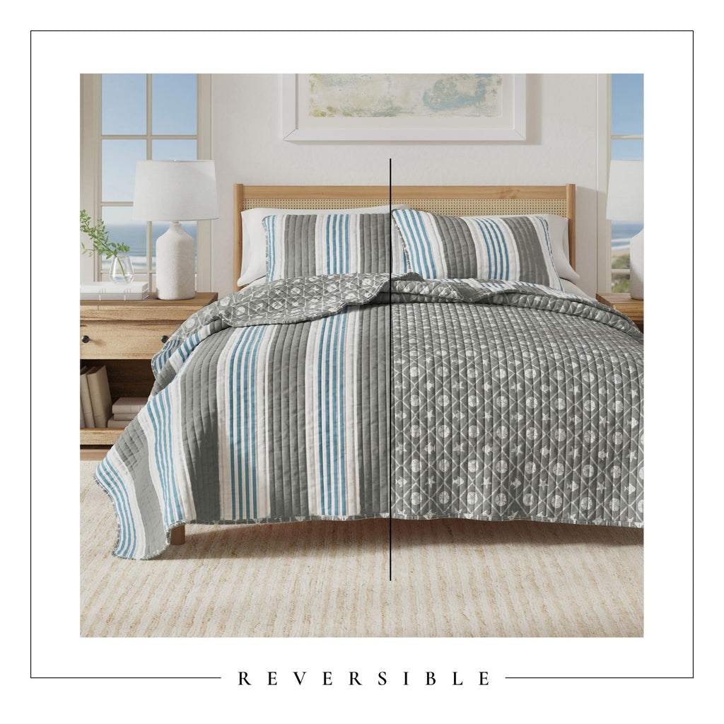 Coastal Quilt Set - 3-Piece Size Stripe Bedding Set - Lightweight