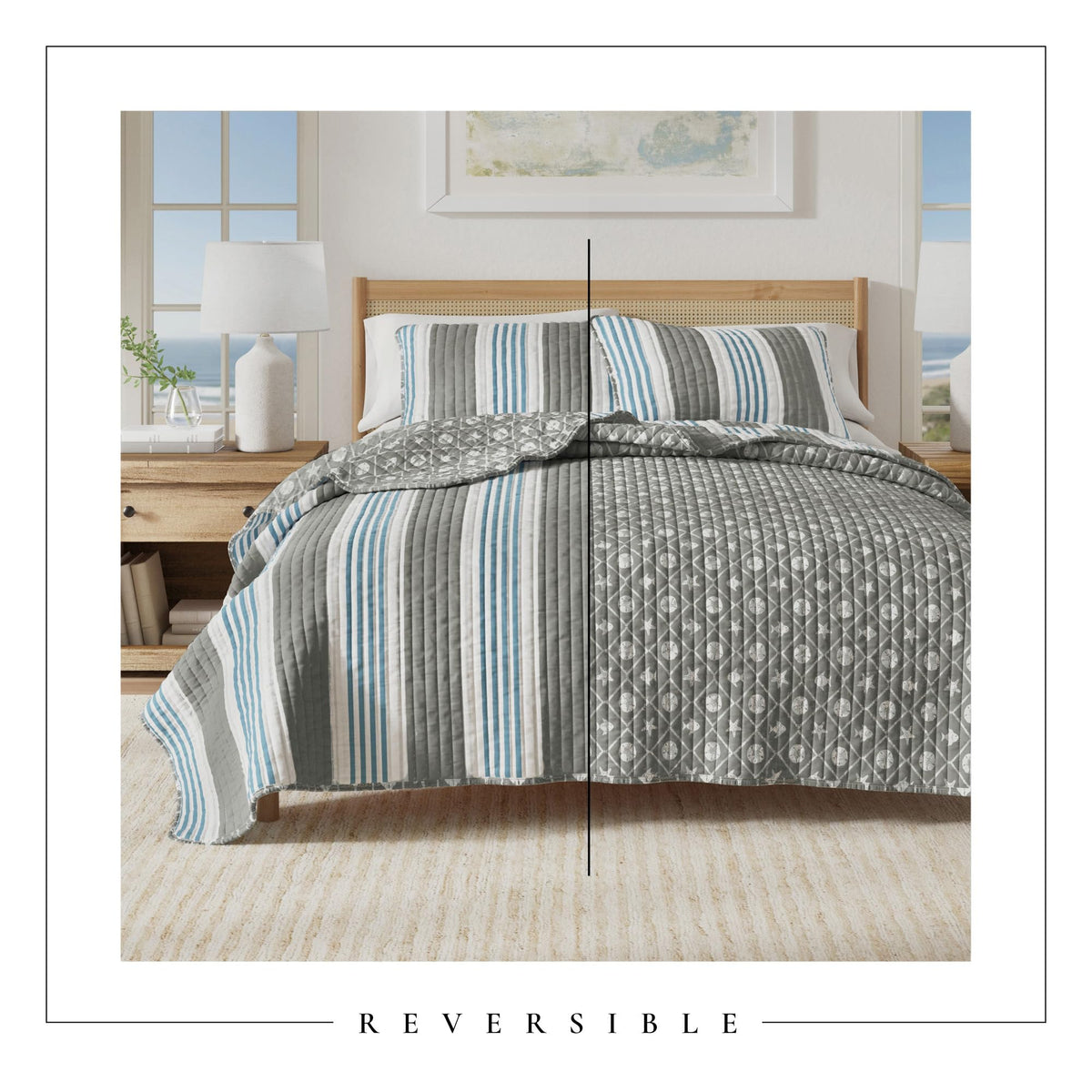 Coastal Quilt Set - 3-Piece Size Stripe Bedding Set - Lightweight, All-Season, Reversible Bedspread