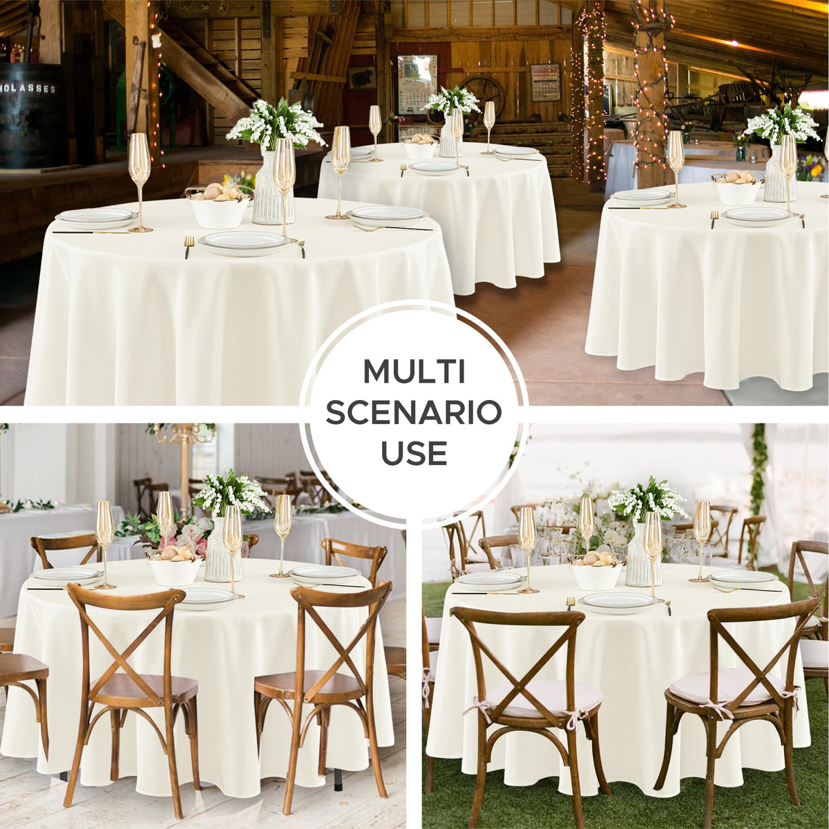 8 Pack Ivory Round Tablecloths 84 Inch for 36"-60" Tables