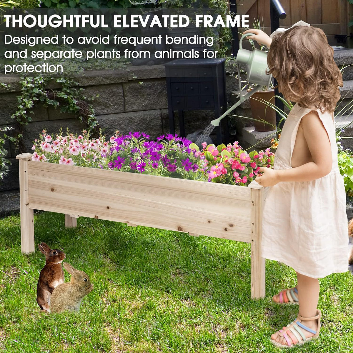 Raised Garden Bed, Elevated Fir Wood Planter Box | for Vegetables, Herbs & Flowers, 47.5" x 17" x 20" for Backyard