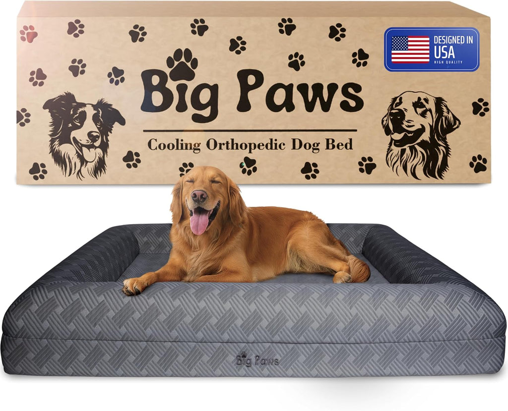 Cooling Orthopedic Dog Bed for XL & Senior Dogs + Enclosed Support, High-Density Memory Foam, Waterproof Liners