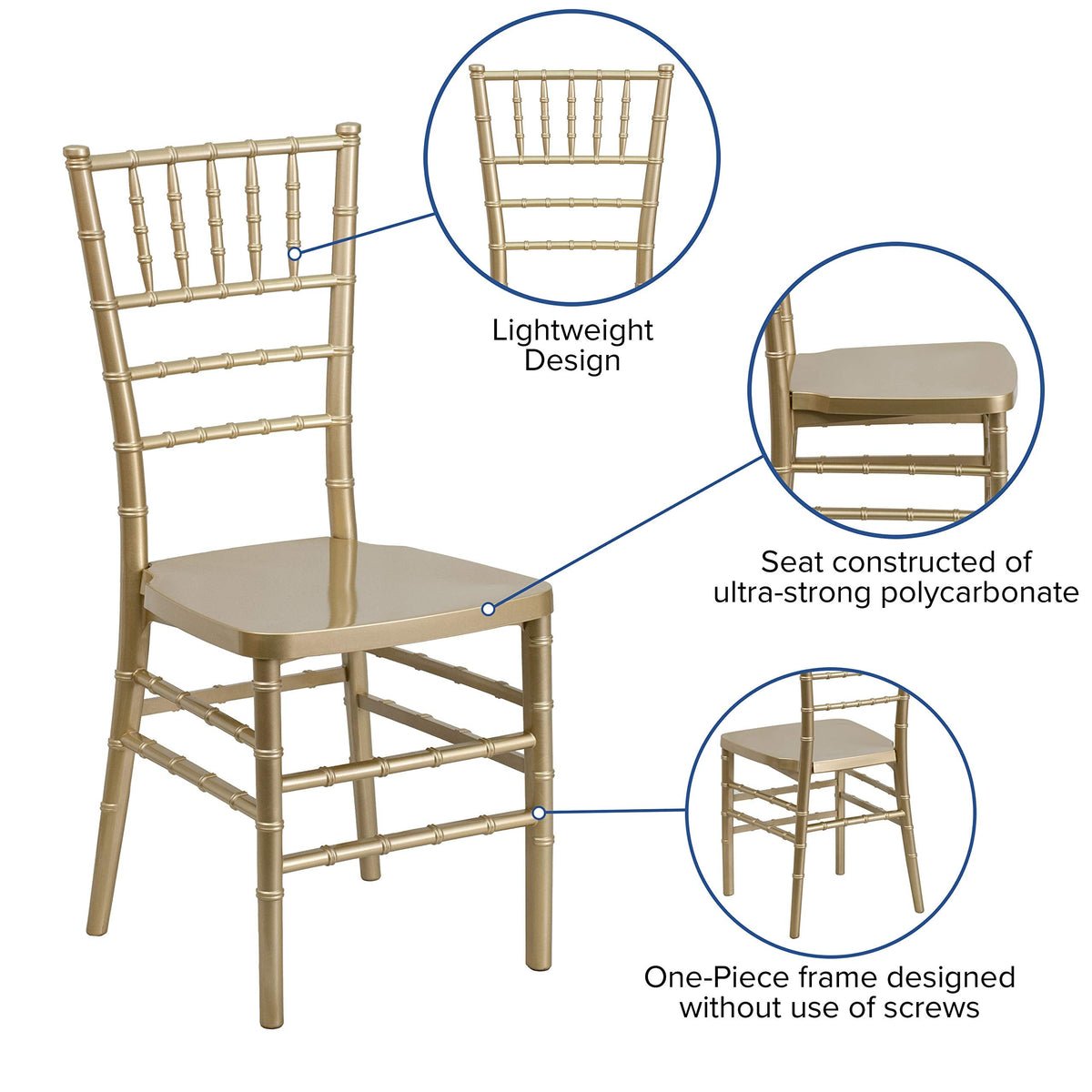 Hercules Resin Stacking Chiavari Chair, Gold