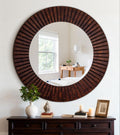 42'' Large Circle Mirror with Wood Frame, Decorative Mirror, Farmhouse Bathroom Mirrors with Bronze Groove Finish