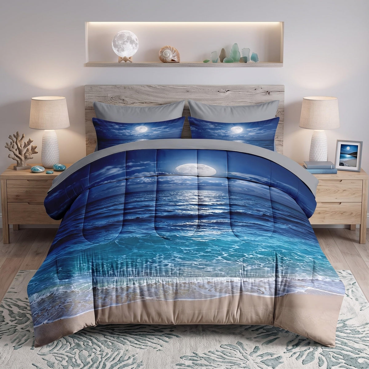 Comforter Set with Sheets, 5 Pieces Ocean Moon Bedding