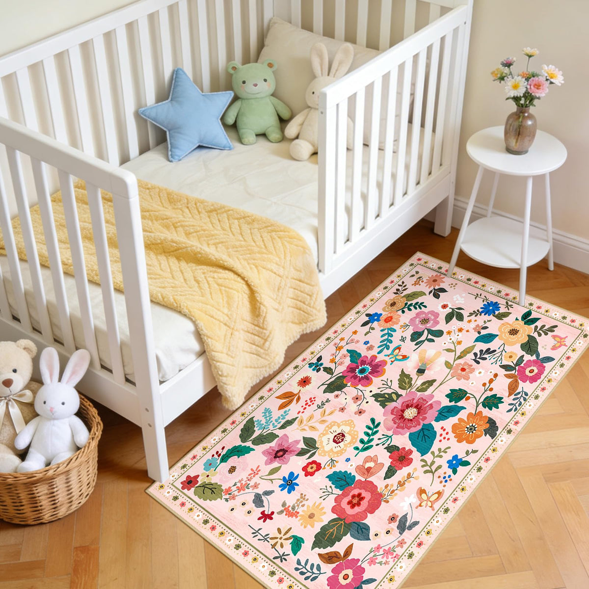 Floral Washable 2x4 Area Rugs Runner Entryway Hallway Pink