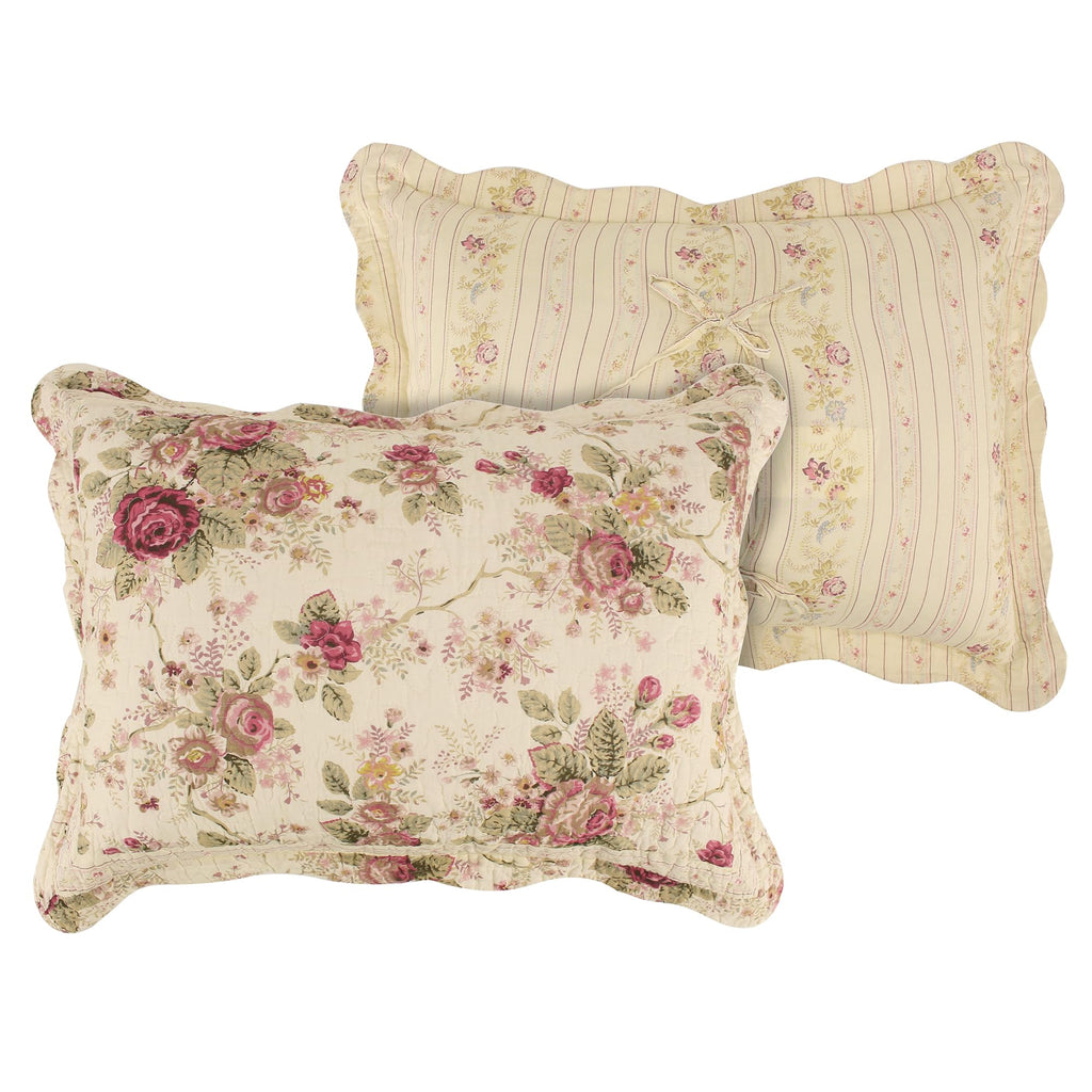 Home Antique Rose 100% Cotton Quilted Pillow Sham, 20x36-Inch, Ecru