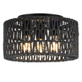 Rattan Ceiling Light Fixture, 3-Light Bohemian Modern Woven Ceiling Light, Black Boho Flush Mount Ceiling Light