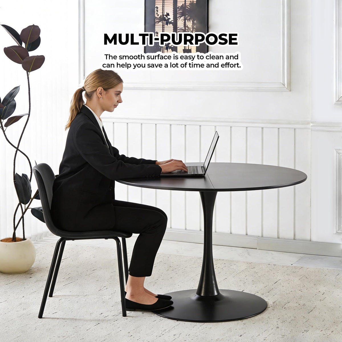 Inspired Saarinen Style 42" Round Tulip Table with Thickened Tabletop & Metal Pedestal