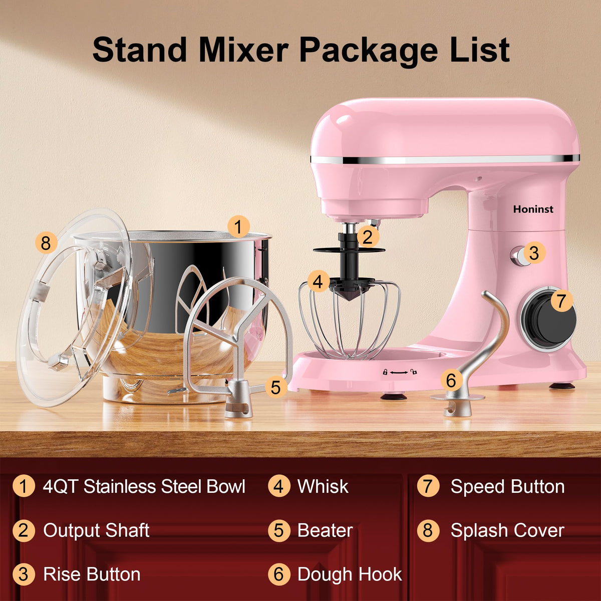 4QT Electric Stand Mixer, 10-Speed Tilt-Head Compact Kitchen Mixer
