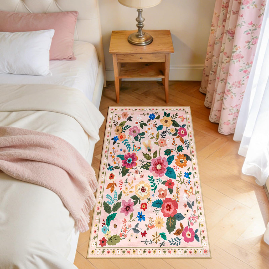 Floral Washable 2x4 Area Rugs Runner Entryway Hallway Pink