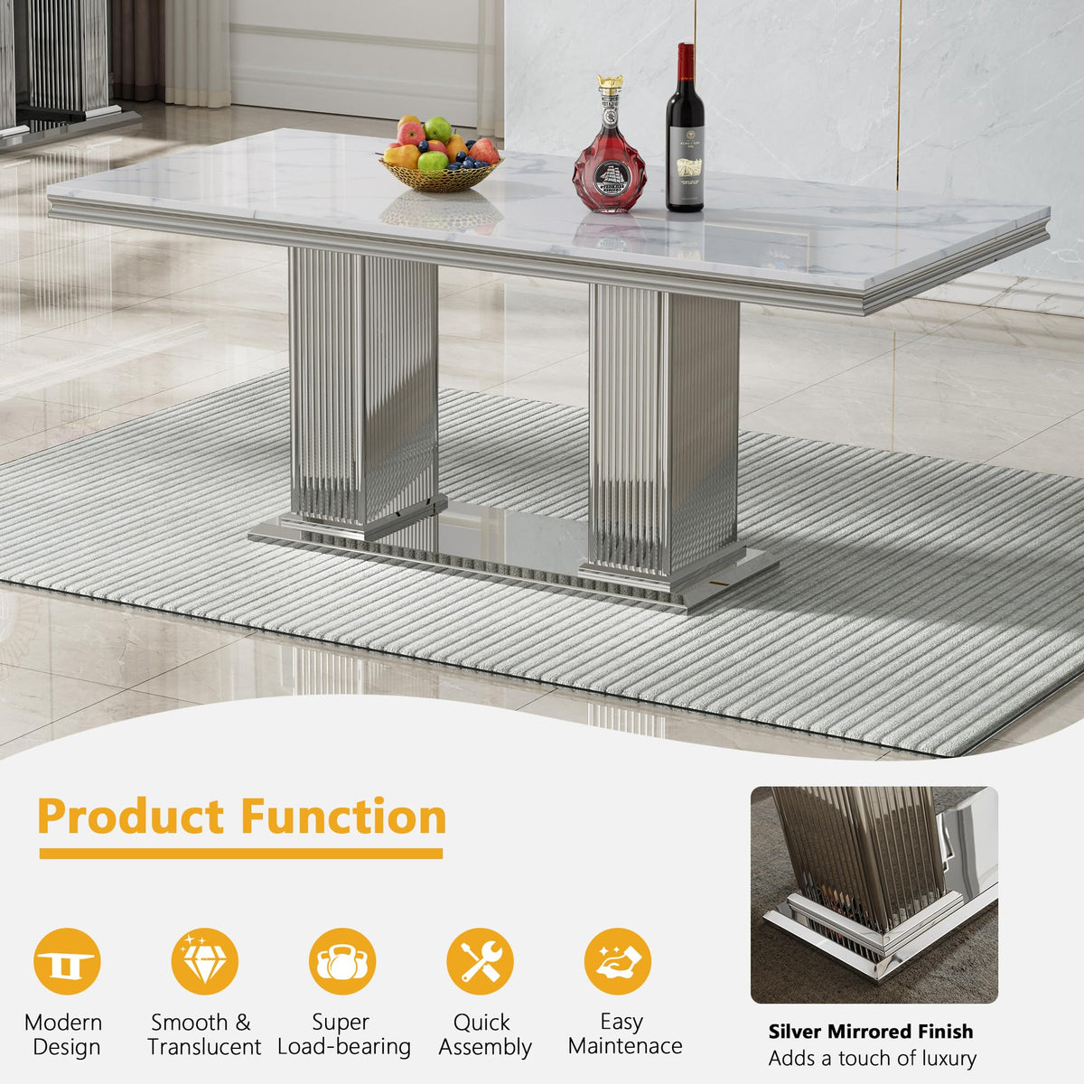 Faux Marble Dining Table Set for 4, Modern Kitchen Table Set with 4 Chairs