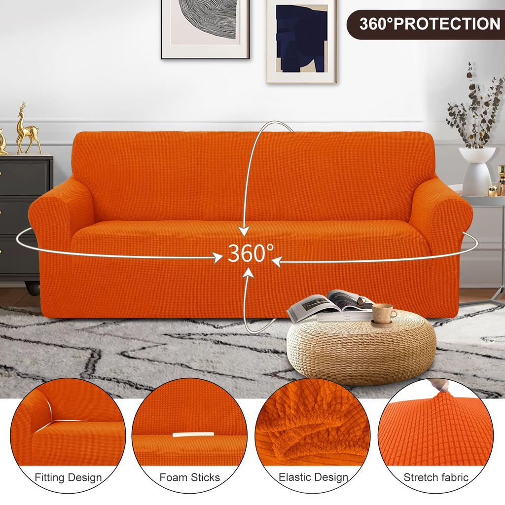 Stretch Couch Cover Slipcover for 3 Cushion Sofa, Orange