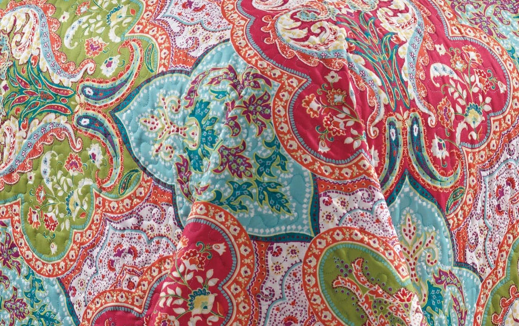 3-Piece California King Quilt Set - 115x95 Reversible Bedspread Coverlet, Fine Printed Boho Geometric Paisley Floral