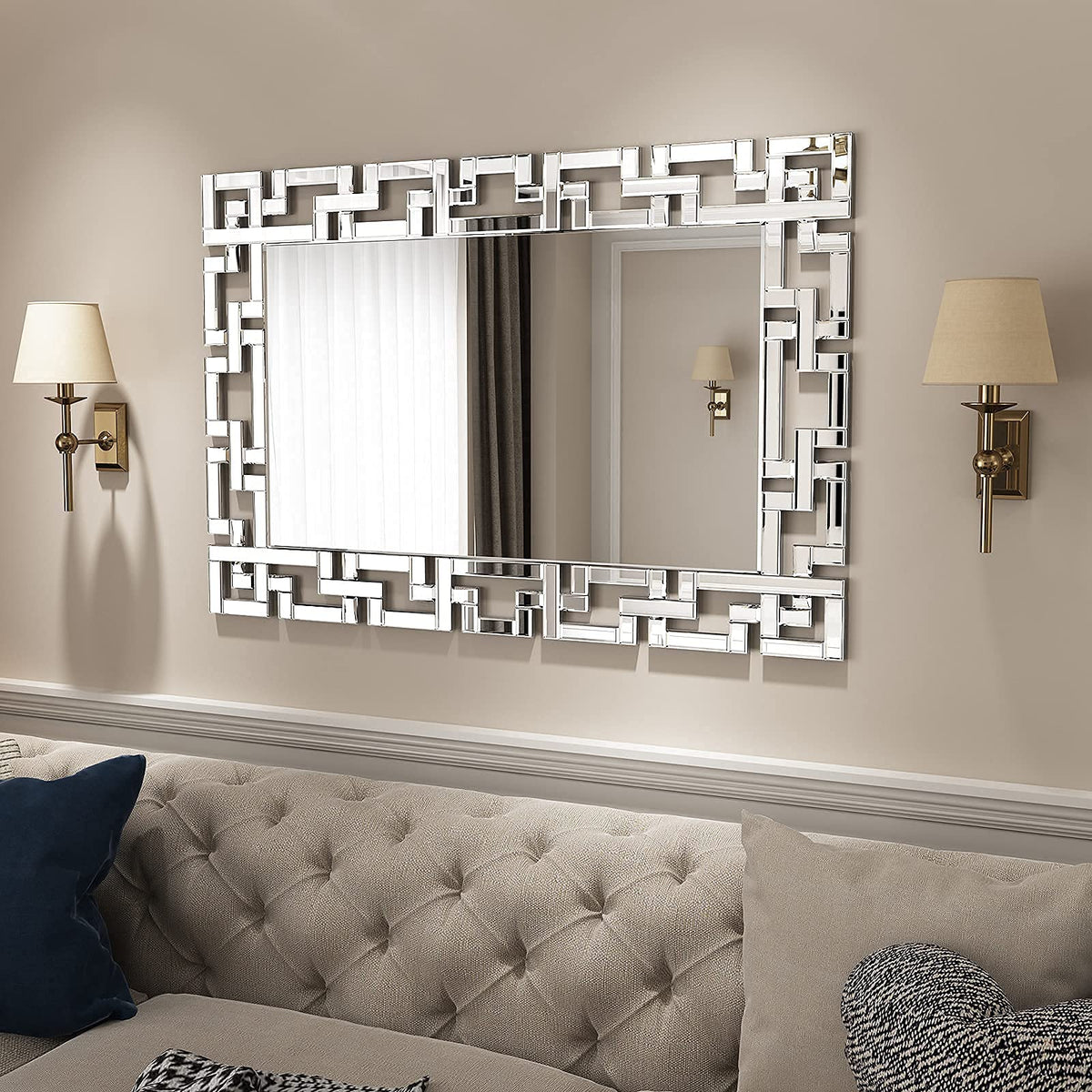 Large Decorative Rectangle Mirror for Wall Decor Art Grecian Venetian Mirror (Silver, 47" x 32")