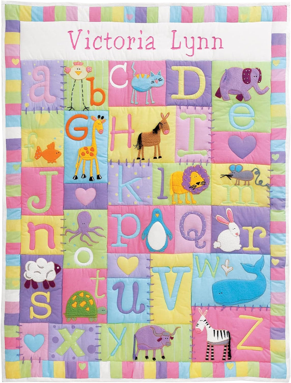 Personalized Baby Quilt - 3D Applique & Embroidered Name - Heirloom Keepsake for New Baby Shower - Textured Details