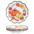Fall Plates, 4 Pack 9 Inch Melamine Pumpkin Plates, Scalloped Rim