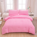 Bed in a Bag Pink Seersucker Comforter Set 5-Pieces Microfiber Lightweight Comforter All Season Bedding Sets