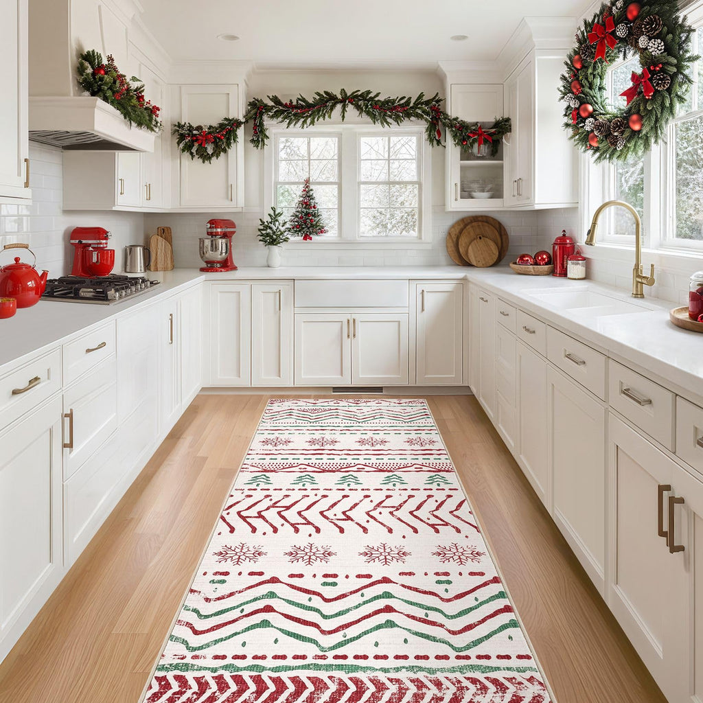 Christmas Rug Kitchen Runner Rugs: 2x6 Washable Boho Neutral Soft Modern Stain Resistant Indoor Floor Carpet Non Slip
