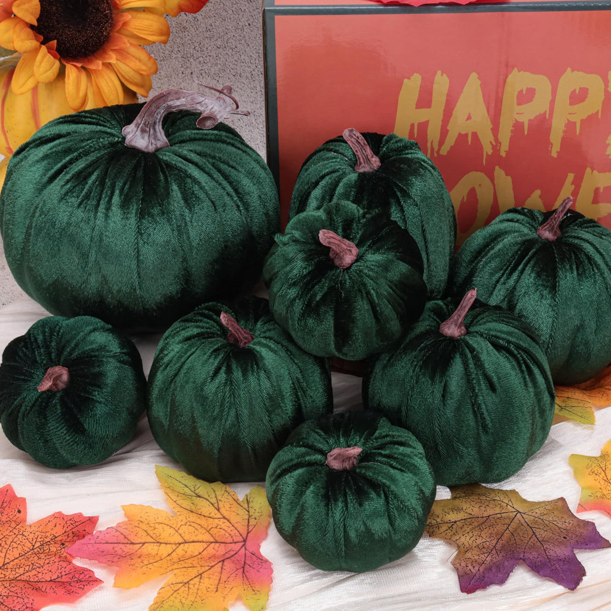 8 Pcs Fake Green Velvet Pumpkins Artificial Pumpkin Decoration