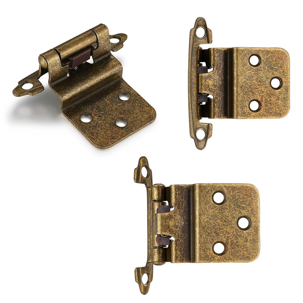 Antique Brass Kitchen Cabinet Hinges, 3/8" Inset, 10 Pack