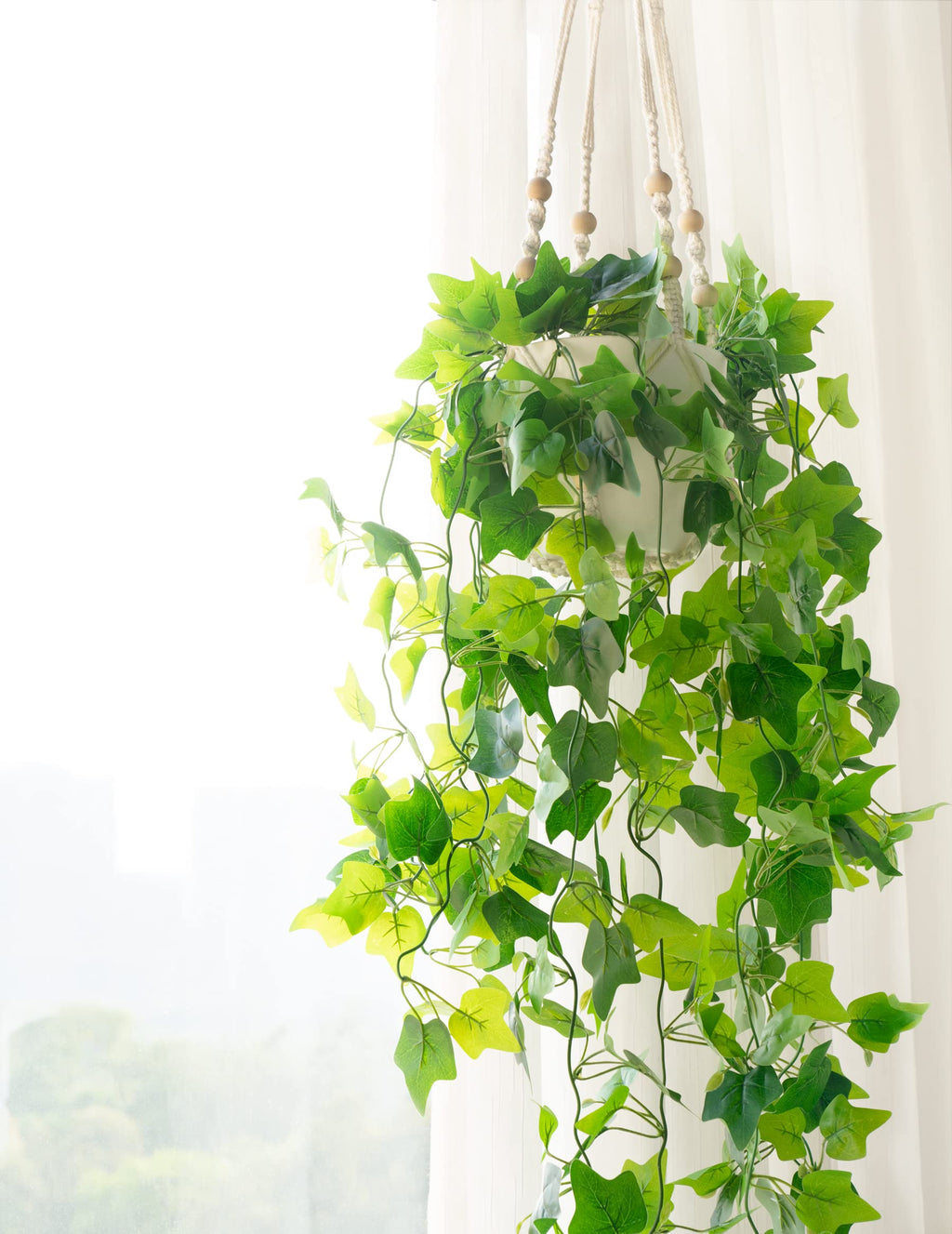 Fake Hanging Plant Macrame Hanger Potted Vines Indoor Decor, 1 Pack