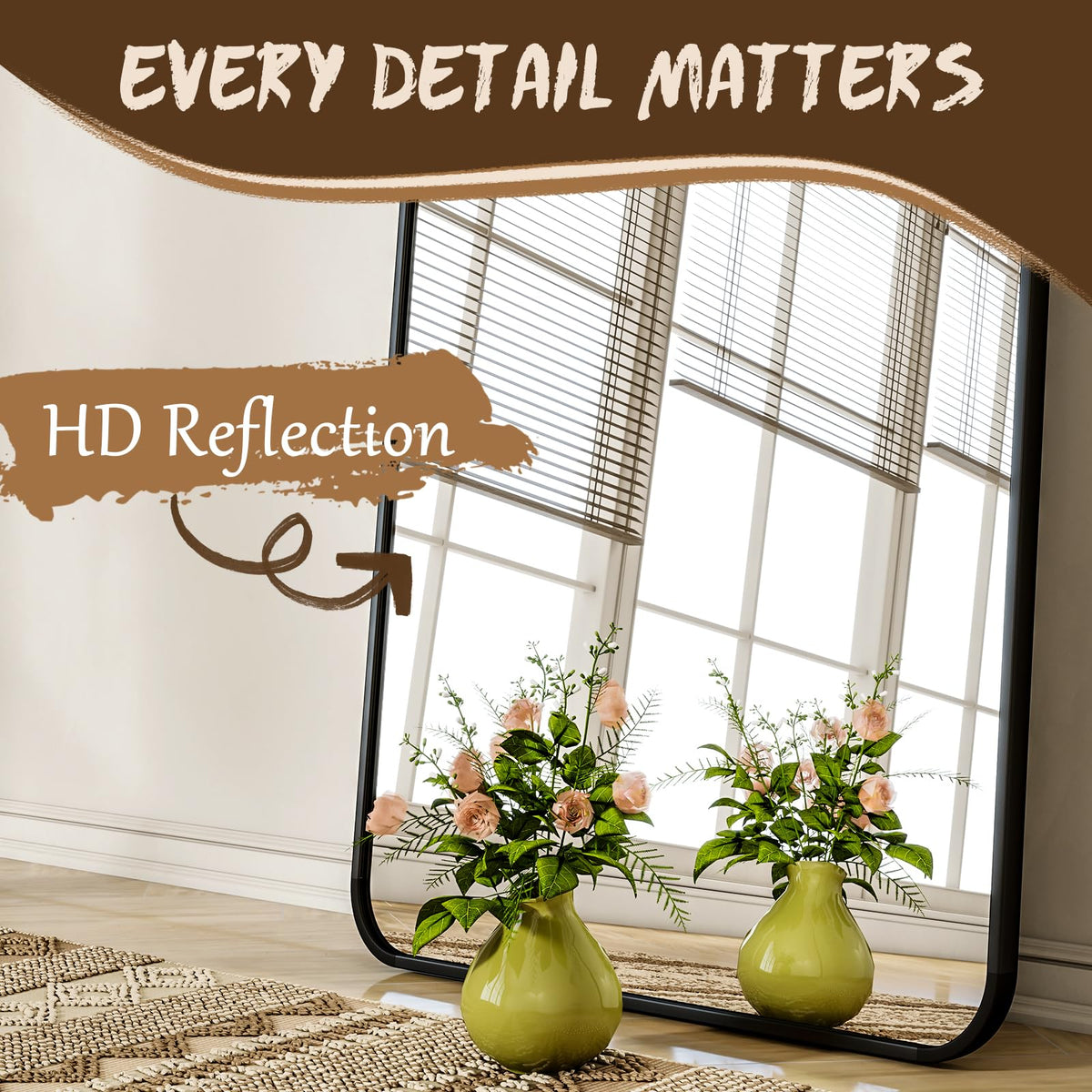 76"x34" Floor Full Length Mirror Standing Full Body Rounded Corner Rectangle Mirrors with Stand Hanging Wall Mounted