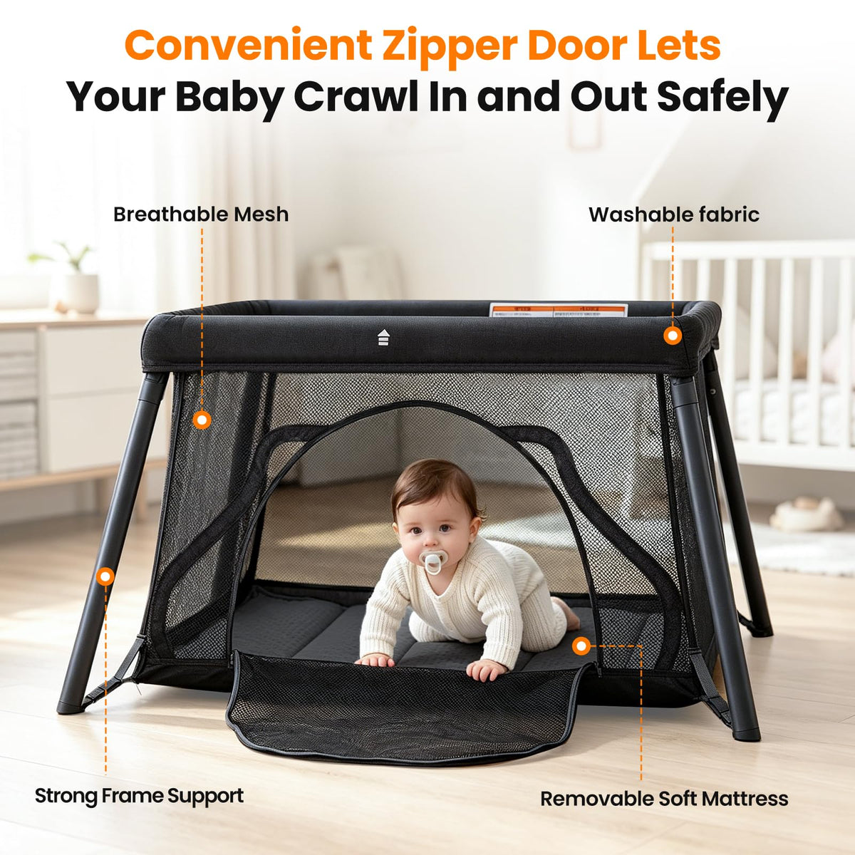 Travel Crib,Portable Baby Crib,Foldable Playpen,Play Yard (Black)