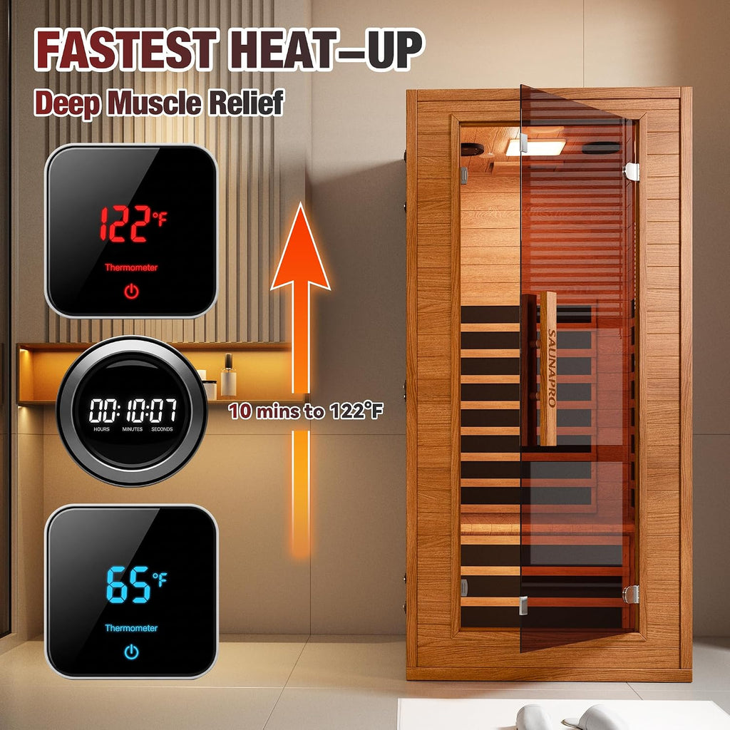 1- Person Infrared Sauna for Home, Low EMF FAR Remotely Controllable Indoor Sauna with WiFi & BT Control