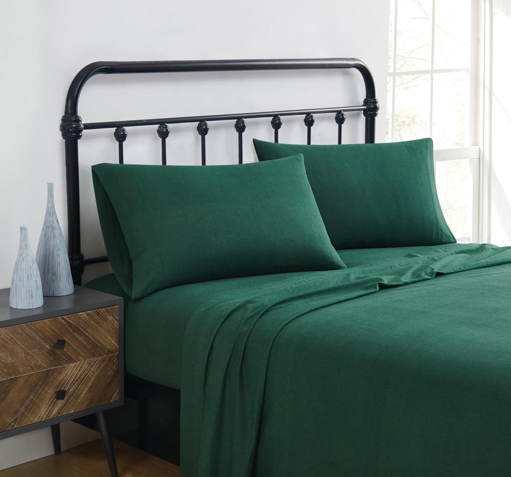 Solid Flannel Green Cotton 3-Piece Sheet Set, Solid Themed, for Men and Women, Oeko-TEX Certified Confidence