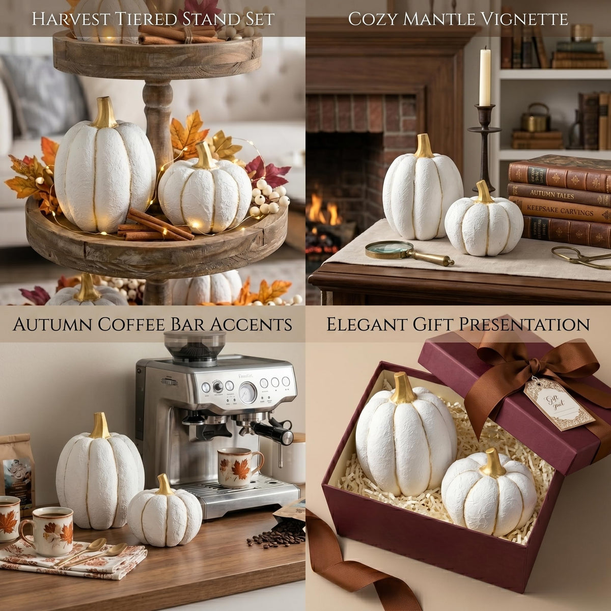 Fall Pumpkin Decor, 2Pcs Resin Pumpkins for Decorating