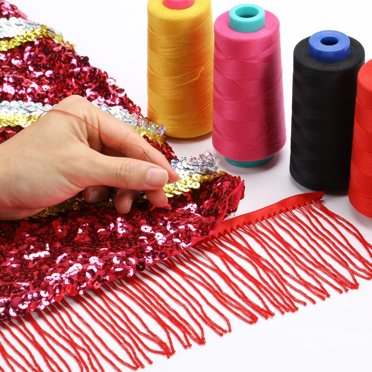 Beaded Fringe Trim,Ribbon Tassel Fringe Trim 4 Inch Wide 2 Yards Long for Crafts DIY Dress Clothes Decoration (Red)