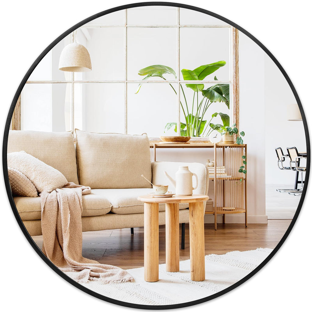 Black Round Mirror 30 Inch, Wall Circle Mirror, Matte Framed