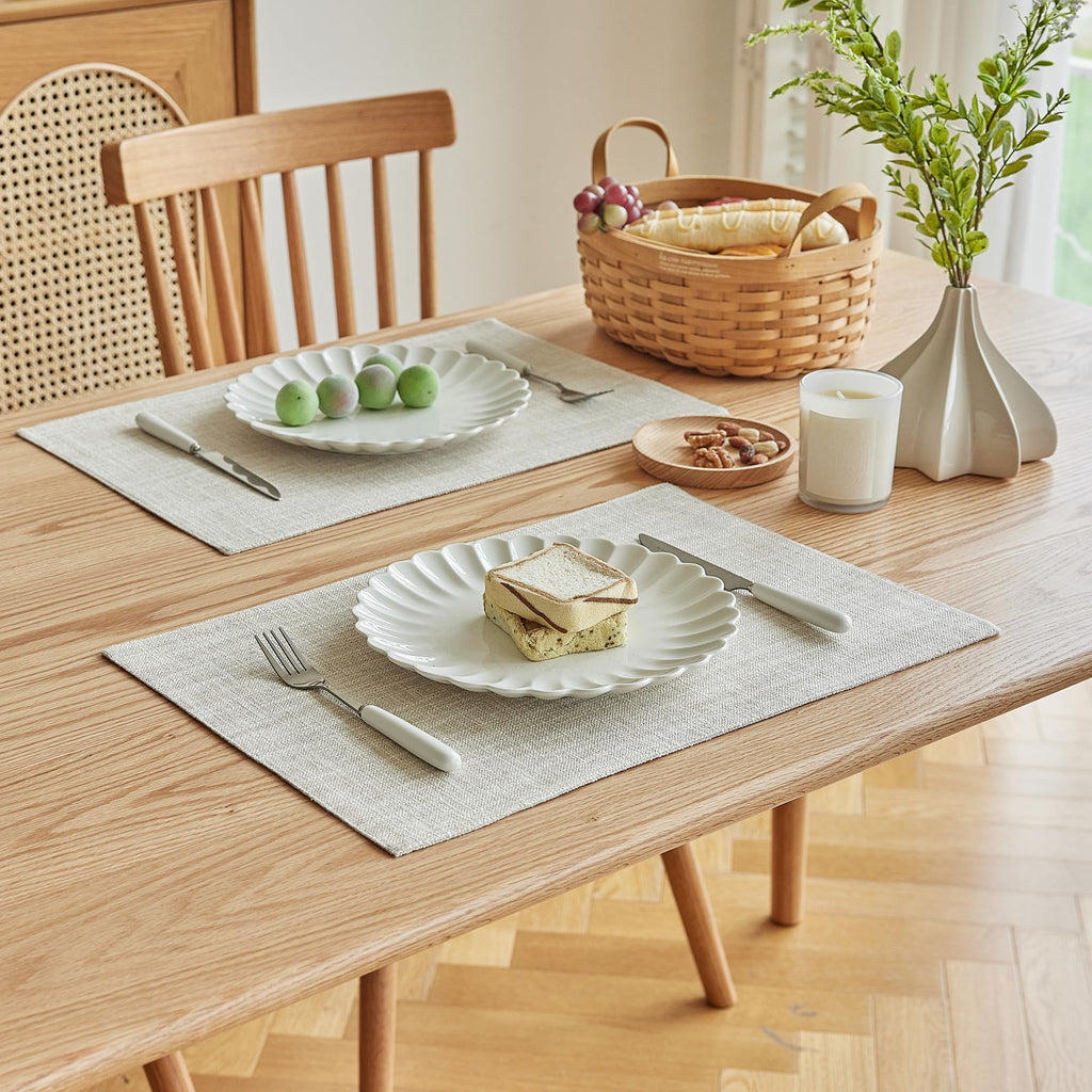 Faux Linen Cloth Placemats Set of 4-12 x 18 Inch, Cream