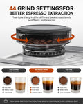 Espresso Machine With Grinder, Temp Control, 44 Grind Settings