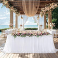 Table Cloths 6 Foot Rectangle Stretch Ruffle Tulle Tablecloth Spandex Fitted Table Cover for 6 Foot Tables White