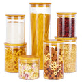 Glass Food Storage Jars, 7 Pack Kitchen Containers with Airtight Bamboo Wooden Lids for Pasta, Cookies, Nuts, Coffee