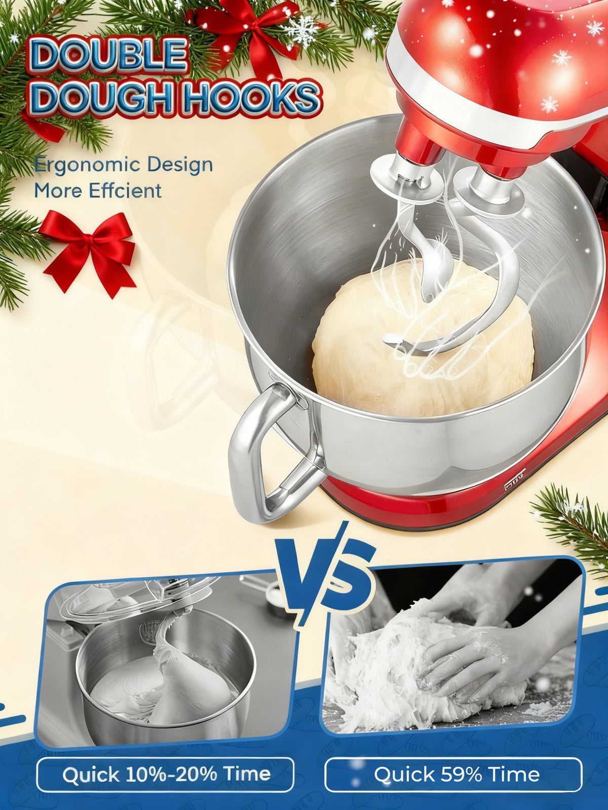 Stand Mixer , With Double Dough Hook, Wire Whip & Beater Mixers Kitchen Electric Stand Mixer, 5.5QT, 6+P Speed