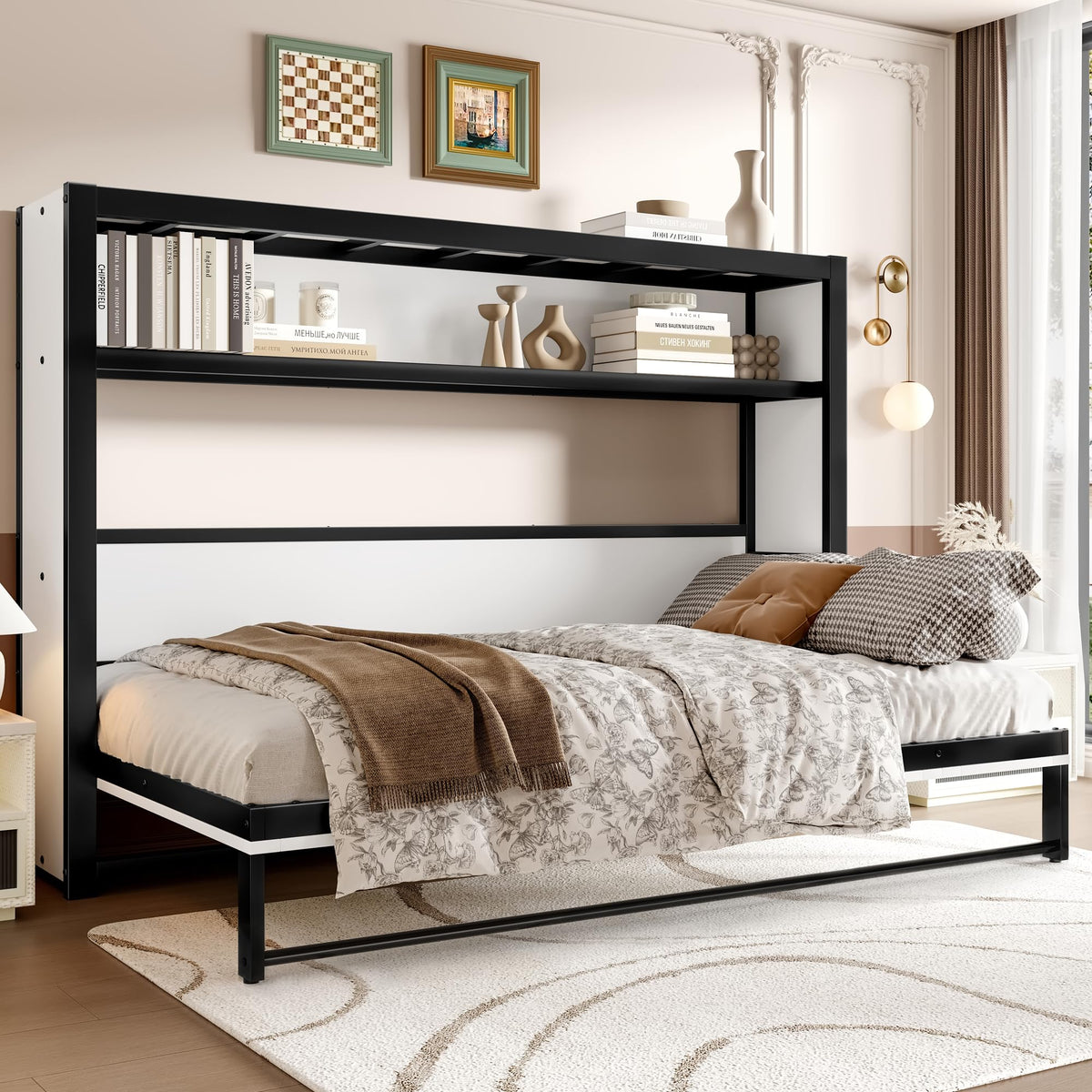 Hidden Wall Bed Cabinet Bed Twin with Shelves, White