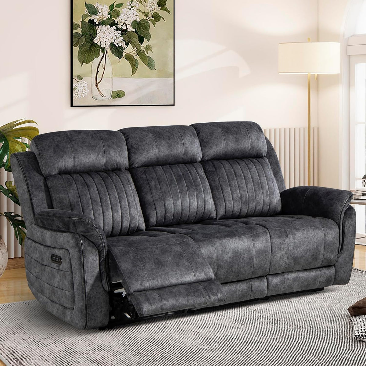 Power Reclining Sofa with Zero Gravity, Adjustable Headrest, Electric Reclining Couch with Wireless Charge, Outlets