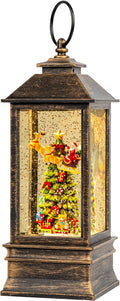 Christmas Snow Globe Lantern with Music & Timer, Vintage Lighted Musical Snow Globe with Swirling Water Glitter