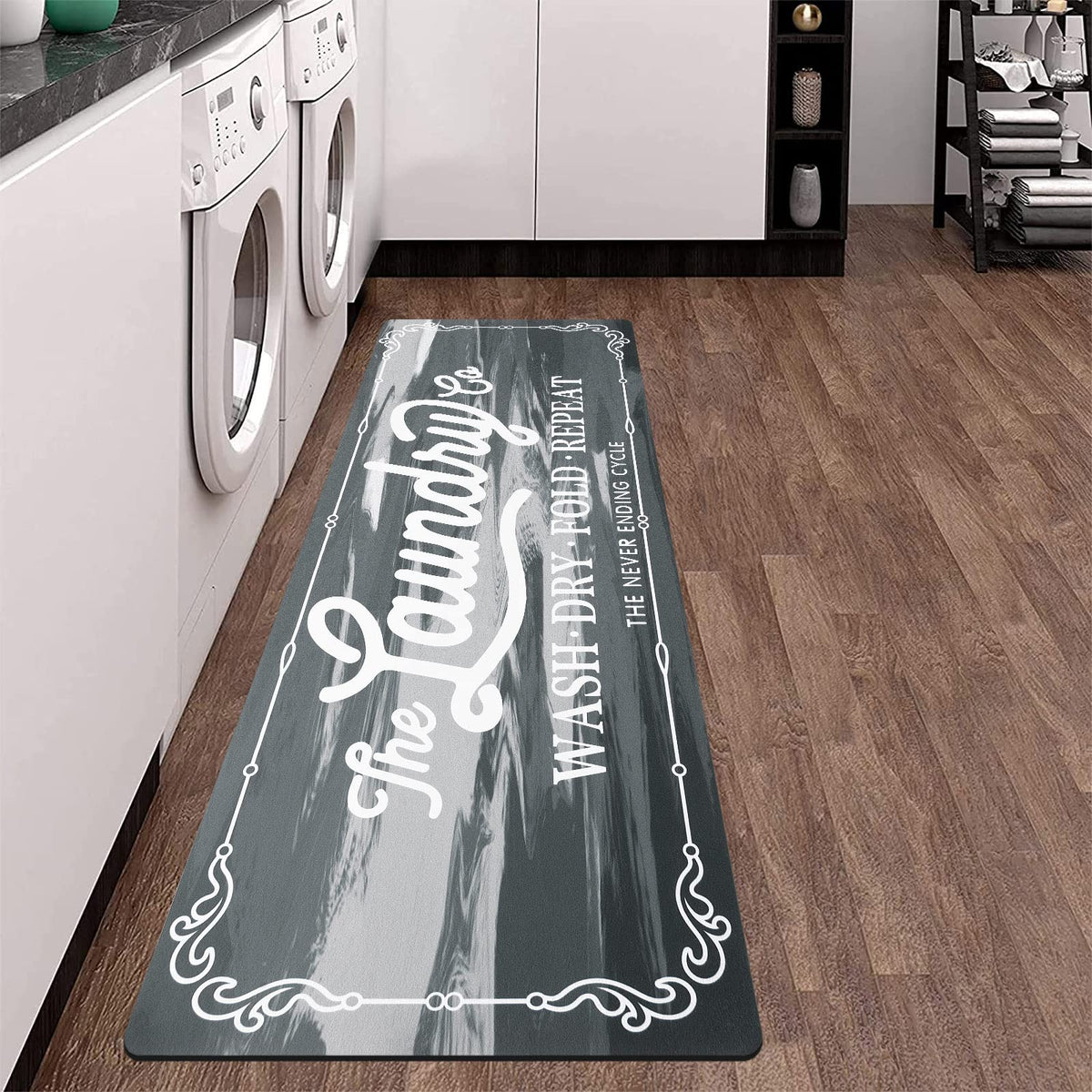 Laundry Room Rug Runner 20"x60", Non Slip Waterproof Mat, Light Grey