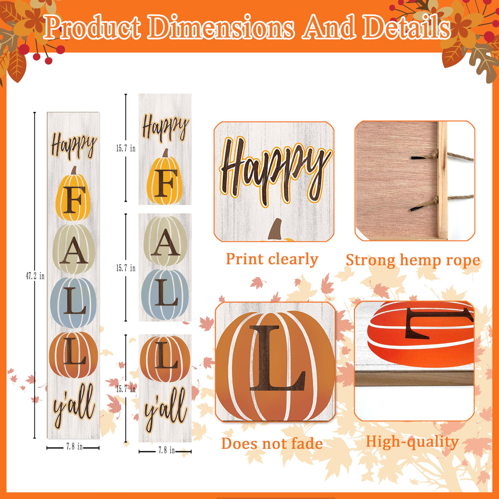Happy Fall Y'all Porch Sign 47" Autumn Pumpkin Front Door Welcome Sign Vertical Standing Wooden Sign For Garden Home