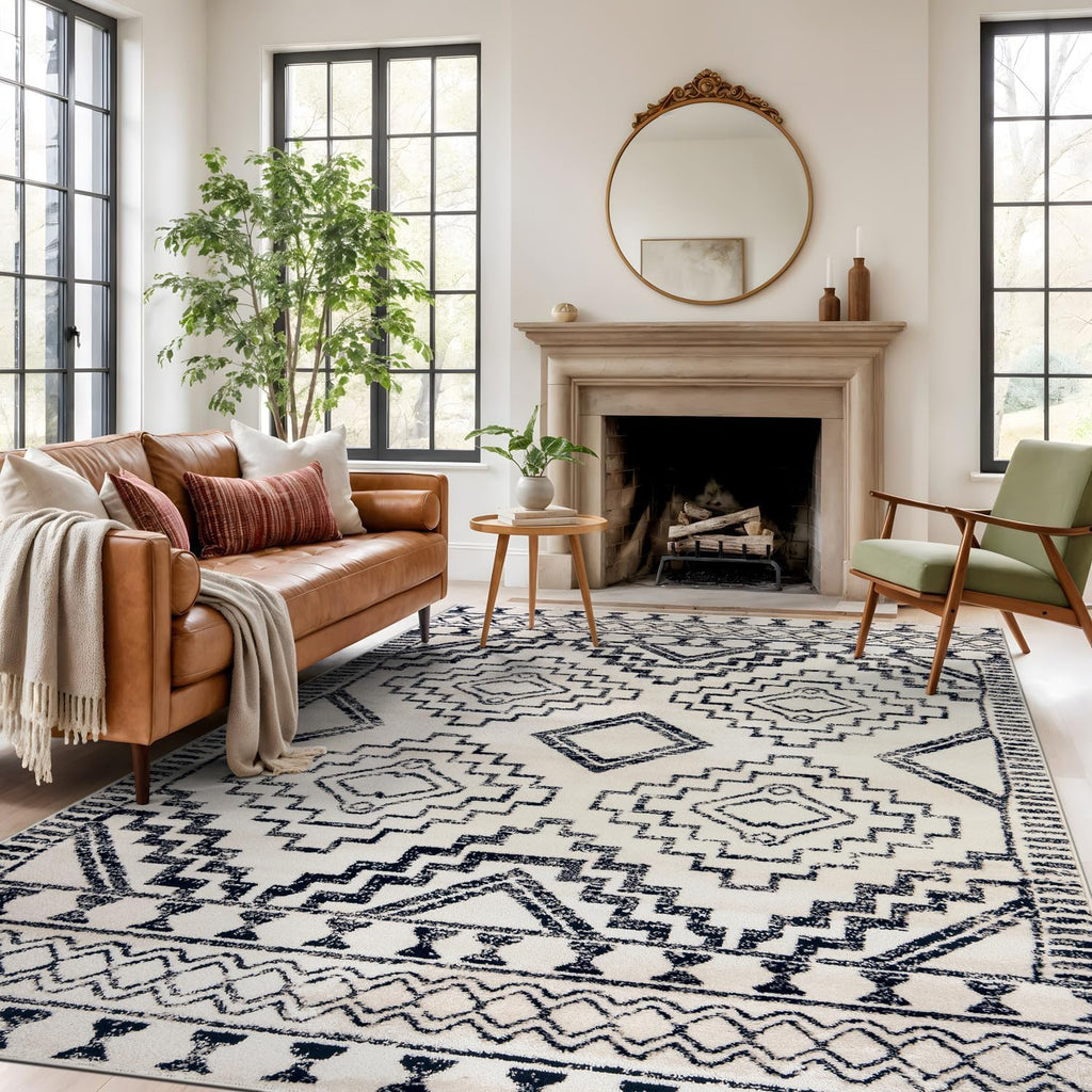 Southwestern Geometric Tribal Boho Area Rug Soft Cream