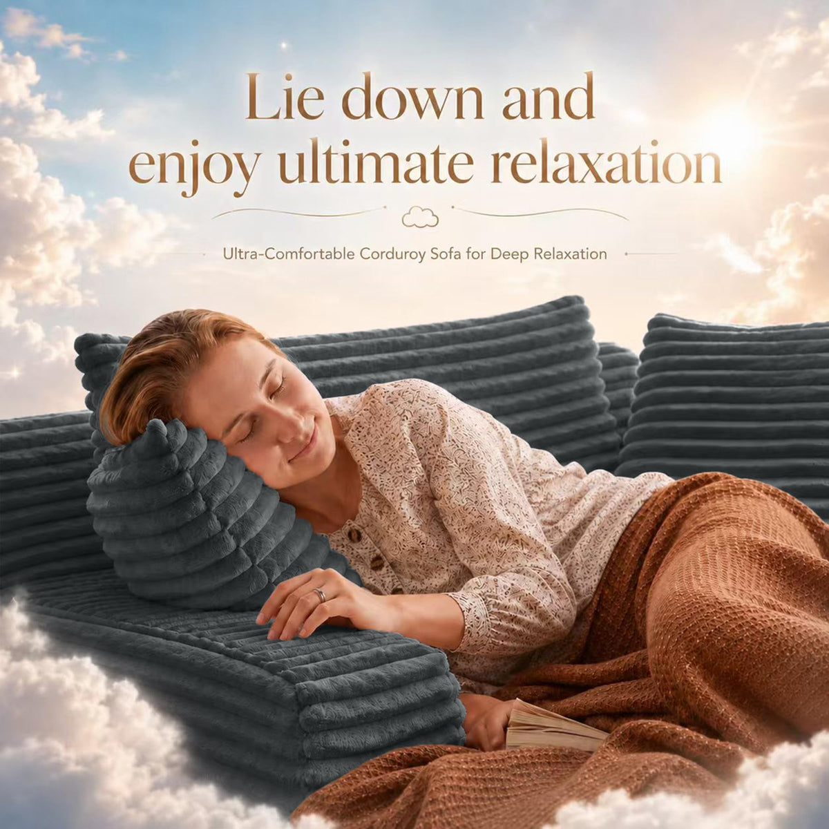 66" Chaise Lounge Chair Indoor, Corduroy Upholstered Reading Chair Oversized Boneless Chair, Cloud Lounge Chair with
