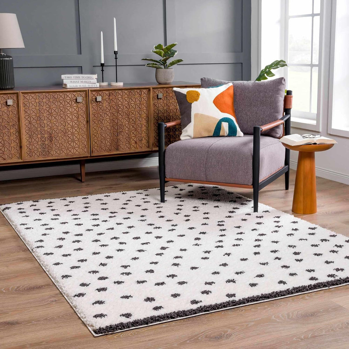 Chablis Living Room, Bedroom Area Rug - Polka Dot Dalmatian Abstract - Contemporary Modern Minimalist Scandinavian