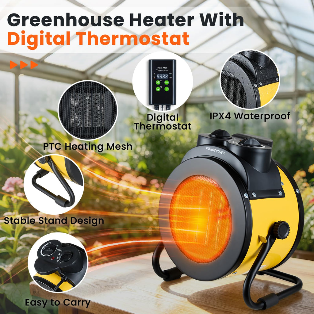 Greenhouse Heater with Thermostat, 1500W Electric Outdoor Heater